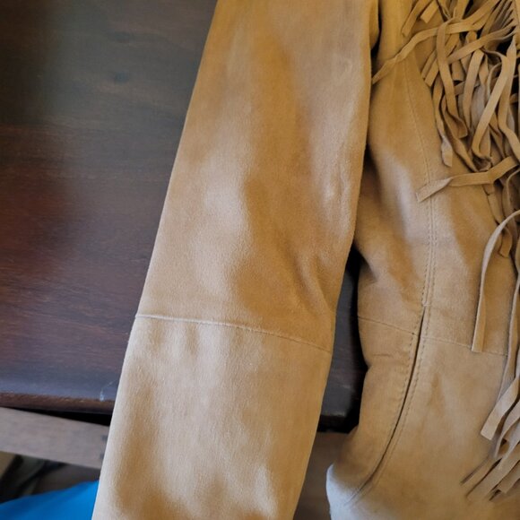 Women’s Tan Suede Boho Western Fringe International Concepts Jacket Size S NWT - Picture 5 of 11